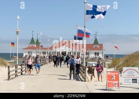 Jetée sur la plage d'Ahlbeck, Ostseebad Ahlbeck, Usedom, Mer Baltique, Mecklembourg-Poméranie occidentale, Allemagne Banque D'Images