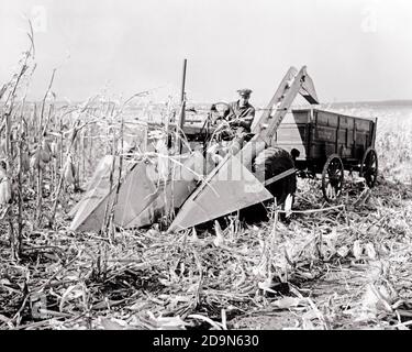 AGRICULTEUR MONOHOMME DES ANNÉES 1940 CONDUISANT UN TRACTEUR ET UNE RÉCOLTEUSE DE MAÏS MACHINE AGRICOLE TIRANT CHARGEMENT D'UN WAGON WELLSBURG IOWA ÉTATS-UNIS - C1233 HAR001 HARS HOME VIE NATURE COPY SPACE DEMI-LONGUEUR PERSONNES AGRICULTURE HOMMES PROFESSION CONFIANCE AGRICULTURE B&W OBJECTIFS CAPACITÉ DE CHARGEMENT DE RÉCOLTE COMPÉTENCES PROFESSIONNELLES MACHINES IOWA ET CARRIÈRES AGRICULTEURS PUISSANT SAISON D'AUTOMNE TRAVAIL UN EMPLOI EMPLOIS EMPLOI EMPLOI MOISSONNEUSE-BATTEUSE EMPLOYÉ FOURRAGE ADULTE MOYEN-ADULTE HOMME JEUNE ADULTE HOMME BLANC ET NOIR AUTOMNAL ETHNIQUE CAUCASIENNE FEUILLAGE D'AUTOMNE HAR001 LABOURANT À L'ANCIENNE Banque D'Images