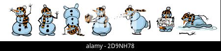 Un ensemble de bonshommes de neige mignons. Illustration vectorielle Illustration de Vecteur