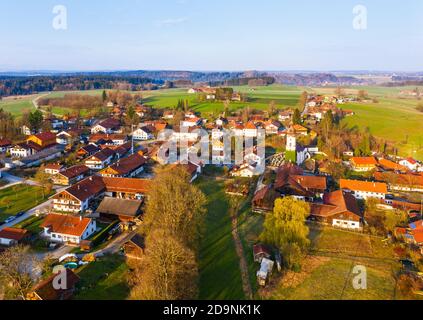 Thanning, près d'Eling, Tölzer Land, image de drone, haute-Bavière, Bavière, Allemagne Banque D'Images