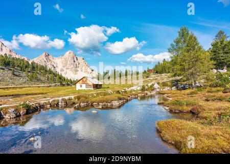 Paysage naturel de montagne à Alpe di Fanes / Fanes Alm, Dolomites de Fanes Sennes Baies, San Vigilio di Marebbe / Saint-Vigile à Enneberg, Bolzano / Bozen, Tyrol du Sud / Südtirol, Italie, Europe, Banque D'Images