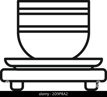 Cérémonie du thé icône en forme de coupe en bois, style contour Illustration de Vecteur