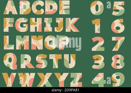 alphabet vectoriel et chiffres de style rétro. Illustration de Vecteur
