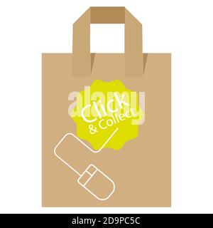 Cliquez et collectez le concept d'achat en ligne et sur Internet avec des sacs de transport recyclables écologiques sur fond blanc. Illustration de Vecteur
