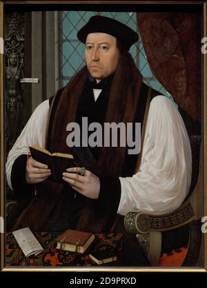 Thomas Cranmer (1489-1556). Le premier archevêque protestant de Canterbury. Conseiller des rois anglais Henry VIII et Edward VI Il a été dénoncé par la reine catholique Mary I pour la promotion du protestantisme, reconnu coupable d'hérésie et brûlé au pieu. Portrait de Gerlach Flicke (actif 1545-mort en 1558). Cranner est représenté avec les Épîtres de St Paul. Huile sur le panneau, 1545. Galerie nationale de portraits. Londres, Angleterre, Royaume-Uni. Banque D'Images