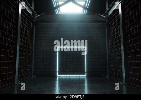 rendu 3d de forme carrée légère à la cage avec rouille maillage et poutres métalliques Banque D'Images