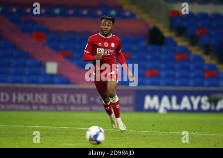 Cardiff, Royaume-Uni. 06e novembre 2020. Antoine Semenyo de Bristol City en action.EFL Skybet Championship Match, Cardiff City / Bristol City au Cardiff City Stadium de Cardiff, pays de Galles, le vendredi 6 novembre 2020. Cette image ne peut être utilisée qu'à des fins éditoriales. Utilisation éditoriale uniquement, licence requise pour une utilisation commerciale. Aucune utilisation dans les Paris, les jeux ou les publications d'un seul club/ligue/joueur. photo par Andrew Orchard/Andrew Orchard sports Photography/Alamy Live News crédit: Andrew Orchard sports Photography/Alamy Live News Banque D'Images