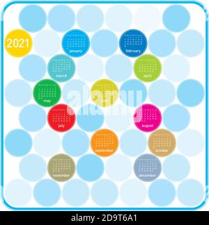 Calendrier coloré des cercles pour l'année 2021, dans les vecteurs Illustration de Vecteur