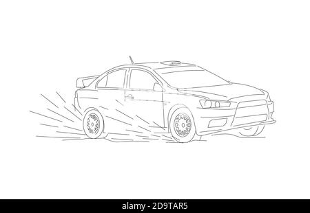 Illustration de la ligne de la voiture de sport en course en mouvement de vitesse, dérive dans la boue, croquis Illustration de Vecteur