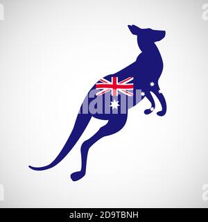 Kangourou avec silhouette de drapeau australien isolée sur fond blanc. Illustration vectorielle Illustration de Vecteur