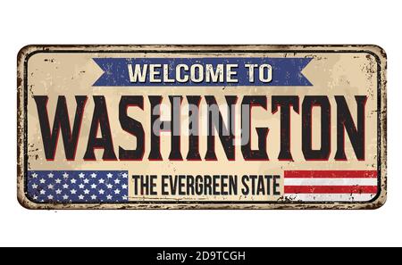 Bienvenue à Washington vintage métal rouillé signe sur un fond blanc, vector illustration Illustration de Vecteur