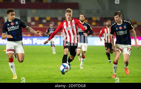 Brentford, Royaume-Uni. 07th nov. 2020. Brentford's Marcus Forss lors du championnat Sky Bet, à huis clos, match entre Brentford et Middlesbrough au stade communautaire Brentford, Brentford, Angleterre, le 7 novembre 2020. Photo par Andrew Aleksiejczuk/Prime Media Images. Crédit : Prime Media Images/Alamy Live News Banque D'Images