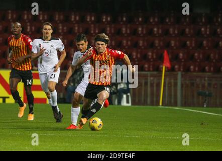 Benevento, Campanie, Italie. 7 novembre 2020. Pendant le match de football italien Serie A FC Benevento vs AC Spezia le 07 novembre 2020 au stade Vigorito à Benevento.in photo: DAAM FOULON crédit: Fabio Sasso/ZUMA Wire/Alamy Live News Banque D'Images