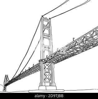 golden gate bridge illustration vecteur esquisse doodle main dessiné avec lignes noires isolées sur fond blanc Illustration de Vecteur