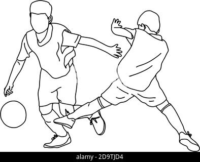 deux garçons jouant de football vecteur illustration esquisse doodle dessiné à la main avec des lignes noires isolées sur fond blanc Illustration de Vecteur