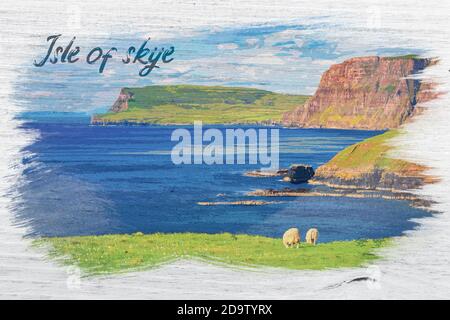 Aquarelle du mouton à l'île de Skye, Écosse, Royaume-Uni Banque D'Images