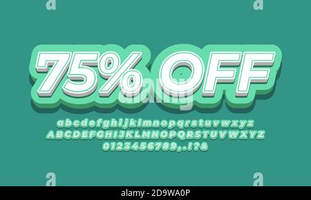 75 % de remise promotion texte 3d vert bleu Illustration de Vecteur