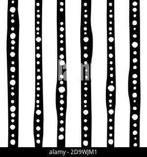Motif abstrait sans couture de lignes noires de sorbby et de points ou de points blancs sur le blanc. Dessin à la main, style à main levée. Papier peint décoratif, idéal pour l'impression. Illustration de Vecteur