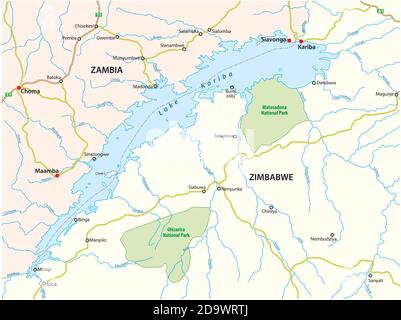 carte vectorielle du lac africain kariba, zambie, zimbabwe Illustration de Vecteur