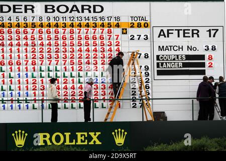 Turnberry 2012 Ayrshire, Écosse, Royaume-Uni Seniors Open Golf Championship. Le tableau de scores avec trous, plans, etc Banque D'Images