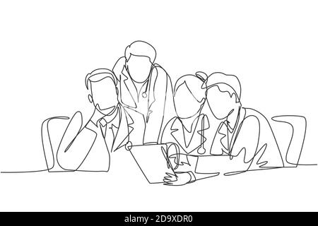 Un seul groupe de médecins hommes et femmes qui discutent et diagnostiquent la maladie du patient dans la chambre d'hôpital. Concept de réunion médicale Illustration de Vecteur
