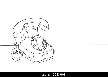 Un dessin de ligne continue de vieux téléphone de bureau analogique antique pour communiquer. Concept de dispositif de télécommunication classique rétro, ligne unique Illustration de Vecteur