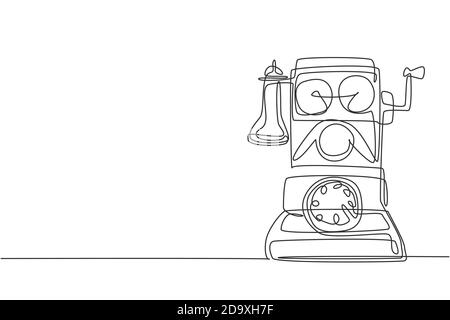 Un seul dessin de ligne de l'ancien téléphone analogique mural d'époque pour communiquer. Concept de dispositif de télécommunication classique rétro. Tracé de ligne continu Illustration de Vecteur