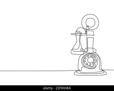 Un dessin de ligne continue de l'ancien téléphone mural analogique antique pour communiquer. Concept de dispositif de télécommunication classique rétro, ligne unique Illustration de Vecteur