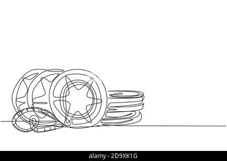 Une pile de dessins en ligne continue de bobines vidéo classiques rétro. Film vintage film film film film concept une ligne dessiner graphique design vecteur Illustration de Vecteur