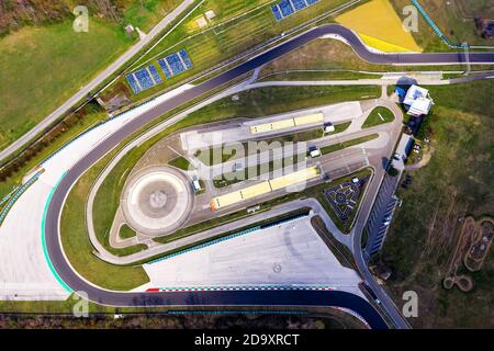 Europe Hongrie Mogyorod Hungaroring. Piste de course officielle Forma 1 Covid-19 personne vide. Coronavirus Banque D'Images