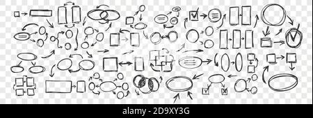 Ensemble de carrés dessinés à la main cercles flèches collection Illustration de Vecteur