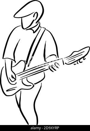 homme avec une guitare électrique vecteur illustration esquisse doodle main tracé avec des lignes noires isolées sur fond blanc Illustration de Vecteur