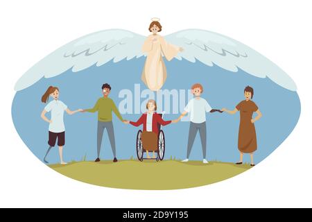 Protection, handicap, soutien, religion, concept de christianisme Illustration de Vecteur