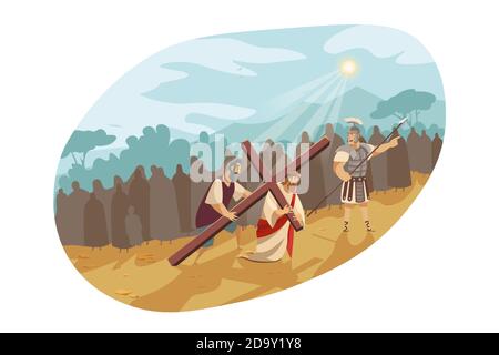 Jésus Christ sur le chemin de la croix, concept de la Bible Illustration de Vecteur