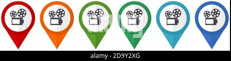 Pointeurs de vecteur de film, ensemble d'icônes plates colorées isolées sur fond blanc Illustration de Vecteur