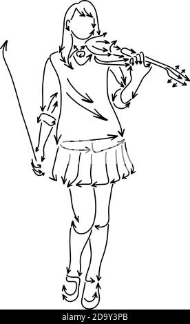 femme jouant violon vecteur illustration esquisse doodle main dessiné avec lignes noires isolées sur fond blanc Illustration de Vecteur