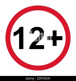 panneau plat de restriction 12+ isolé sur fond blanc. Symbole de limite d'âge. Pas d'illustration d'avertissement de moins de douze ans . Illustration de Vecteur