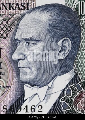 Kemal Ataturk portrait sur la lire turque billet de banque macro, premier président de la Turquie, clôture de l'argent Banque D'Images