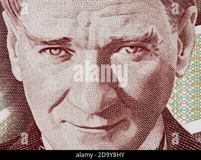 Kemal Ataturk face sur la lire turque billet de banque macro, premier président de la Turquie, clôture de l'argent Banque D'Images