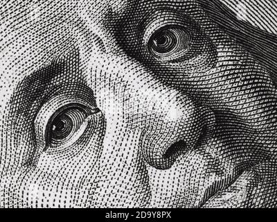 Ben Franklin face à nous 100 dollar facture macro, États-unis argent ferme Banque D'Images