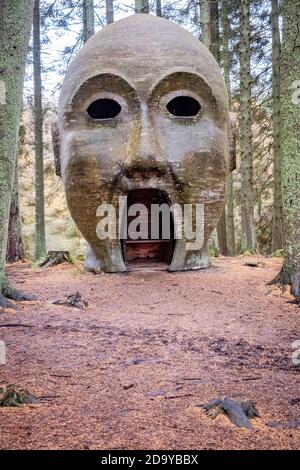 The Silvas Capitalis, sculpture à tête en bois, Kielder, Northumberland, Angleterre, Royaume-Uni Banque D'Images