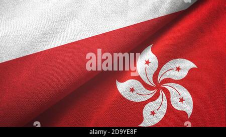 Pologne et Hong Kong deux drapeaux tissu textile, texture de tissu Banque D'Images