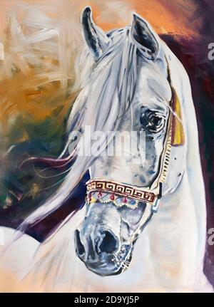 Portrait de la tête de cheval huile d'œuvre originale sur toile Banque D'Images