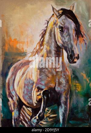 Portrait de la tête de cheval huile d'œuvre originale sur toile Banque D'Images