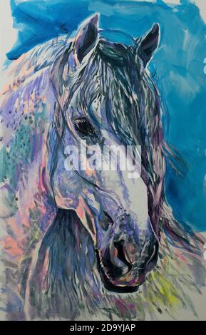 Portrait de la tête de cheval huile d'œuvre originale sur toile Banque D'Images