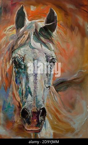 Tête de cheval art original peinture huile sur toile fait à la main Banque D'Images