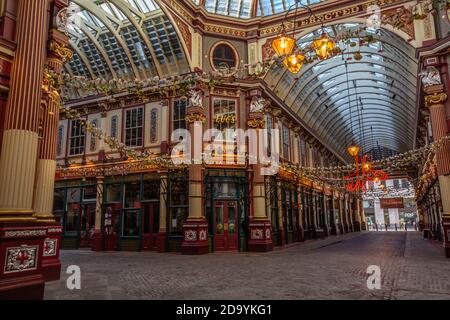 Marché de Leadenhall vide au cœur de la zone financière le premier jour du deuxième confinement du coronavirus à partir du 5 novembre 2020, City of London, Royaume-Uni Banque D'Images