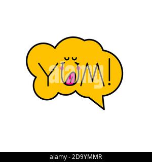 Yum, yum-yum autocollant. Bannière avec visage rigolo Illustration de Vecteur
