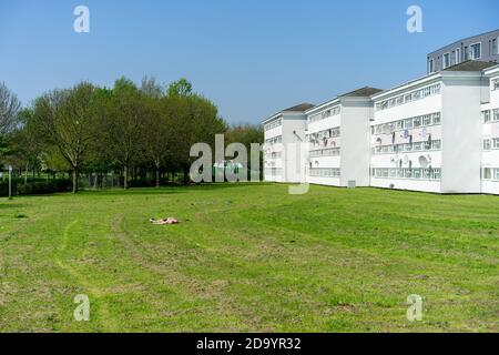 Trinity Way Open Space vue depuis Old Oak Road Banque D'Images