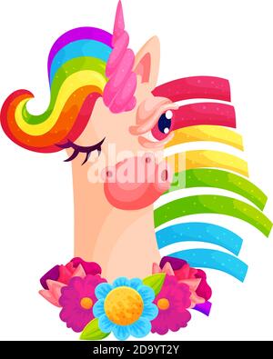Licorne avec des lamanes arc-en-ciel Illustration de Vecteur